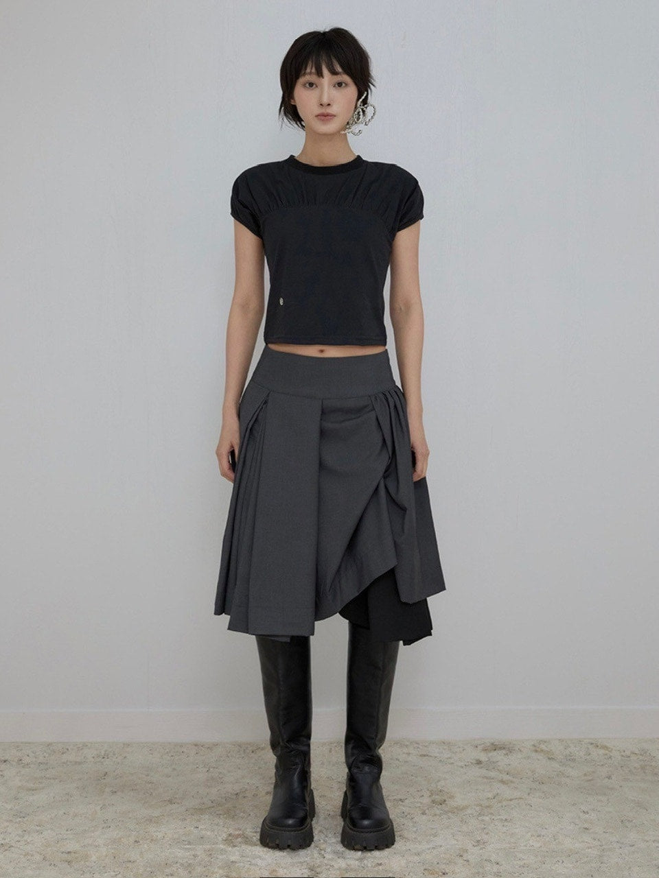 【FLAREUP】Asymmetrical Draped Midi Skirt