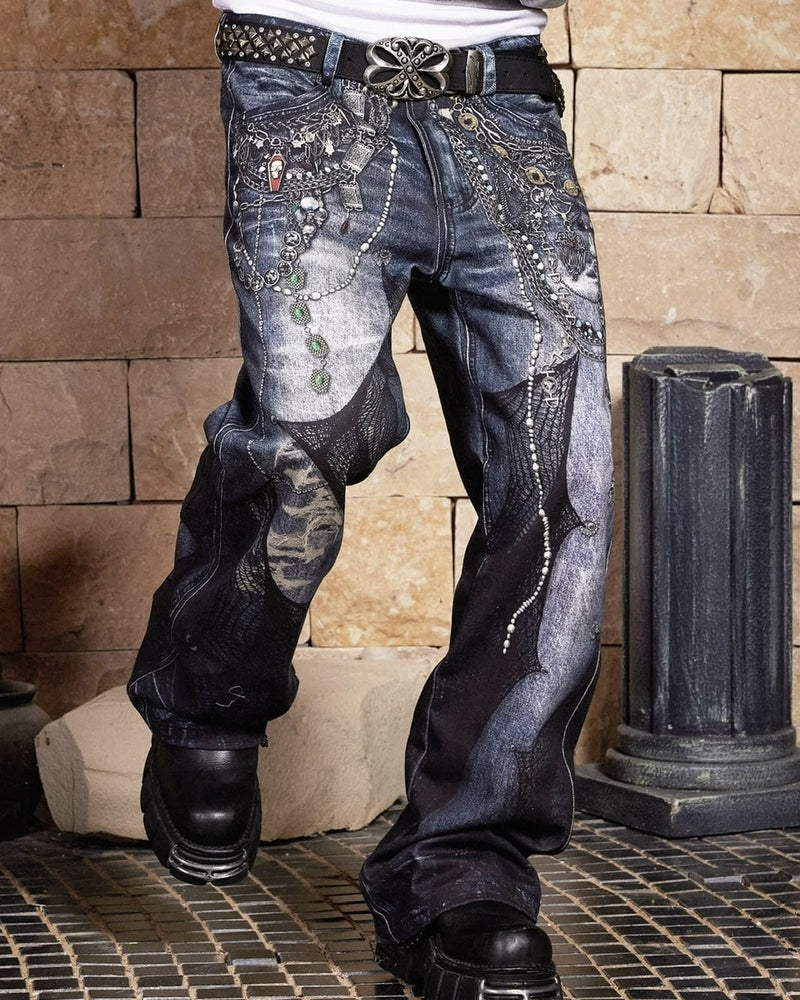 【DND4DES】CHAIN LACE PATCHWORK FLARED JEANS