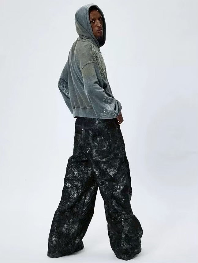 【DND4DES】COATED FAUX LEATHER BIKER BAGGY PANTS