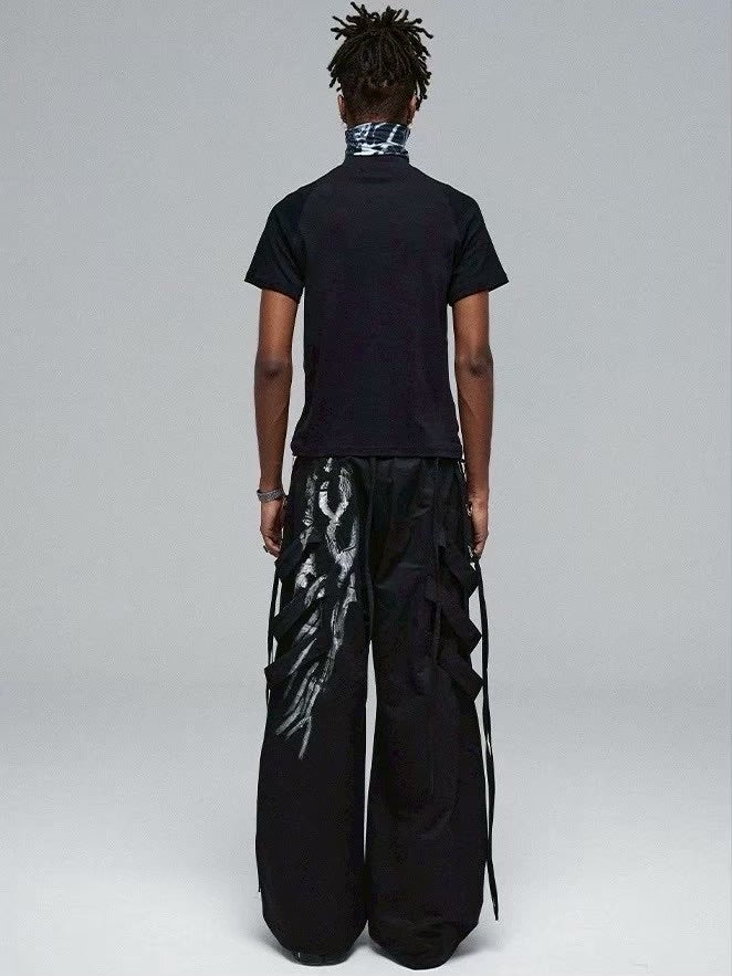 【DND4DES】 MULTI-LAYERED STRIPED GRAFFITI CARGO PANTS
