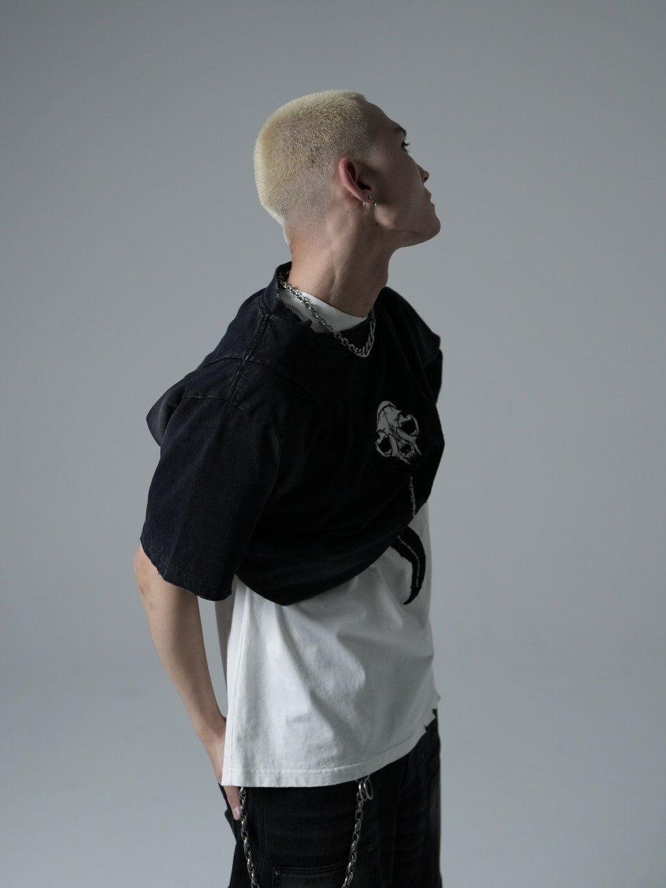 【CHIKASHITSU PLUS HIGH】Destroy skull cat T-shirt (black)