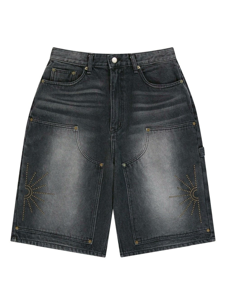 【AAKAM】Washed Double Knee Bermuda Denim Pants