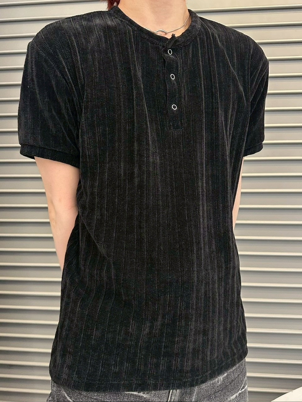 受注制【LUV CODE】henry neck half sleeve velours top (4color)