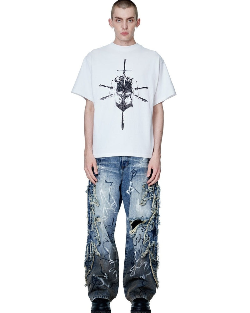【The Boy Has No Patience】LUMINOUS DAWN KNIGHT & SWORD TEE / 【ザボーイハズノーペーシェンス】ナイト＆ソードグラフィックデザイン半袖Tシャツ