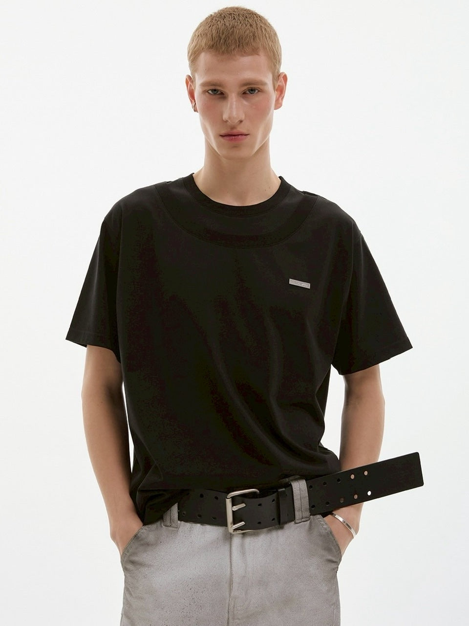 【ESC STUDIO】double neck t-shirt / 【イーエスシーステュディオ】ダブルネック半袖Tシャツ