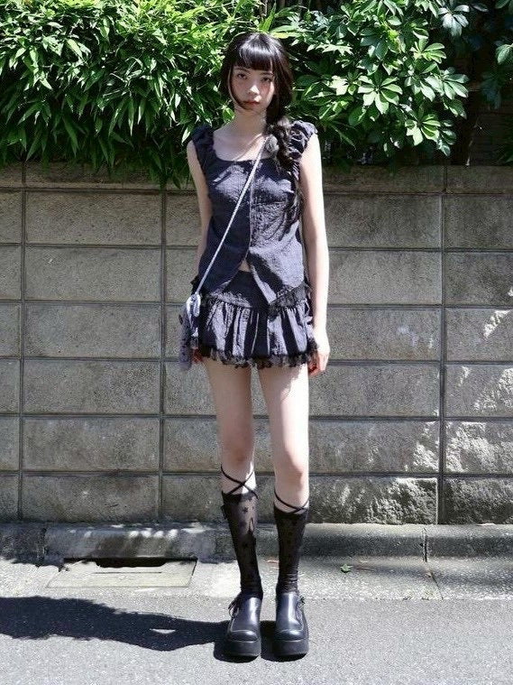【Uglyshadow】CHECK SHIRRING SKIRT / 【アグリーシャドウ】チェックシャーリングミニスカート