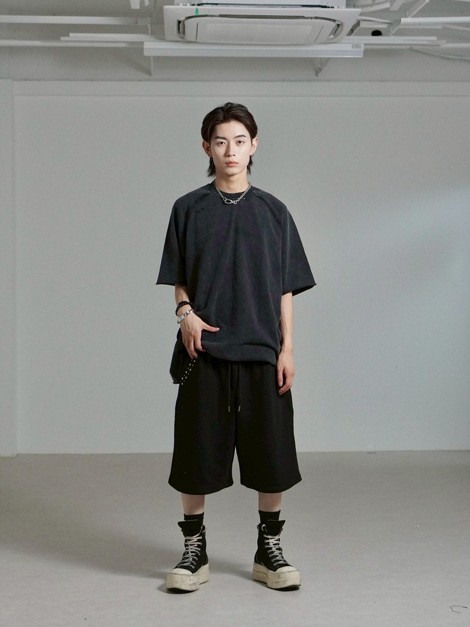 受注制【Chikashitsu +】pocket studs sweat half pants / 【チカシツプラス】ポケットスタッズスウェットハーフパンツ (2color)