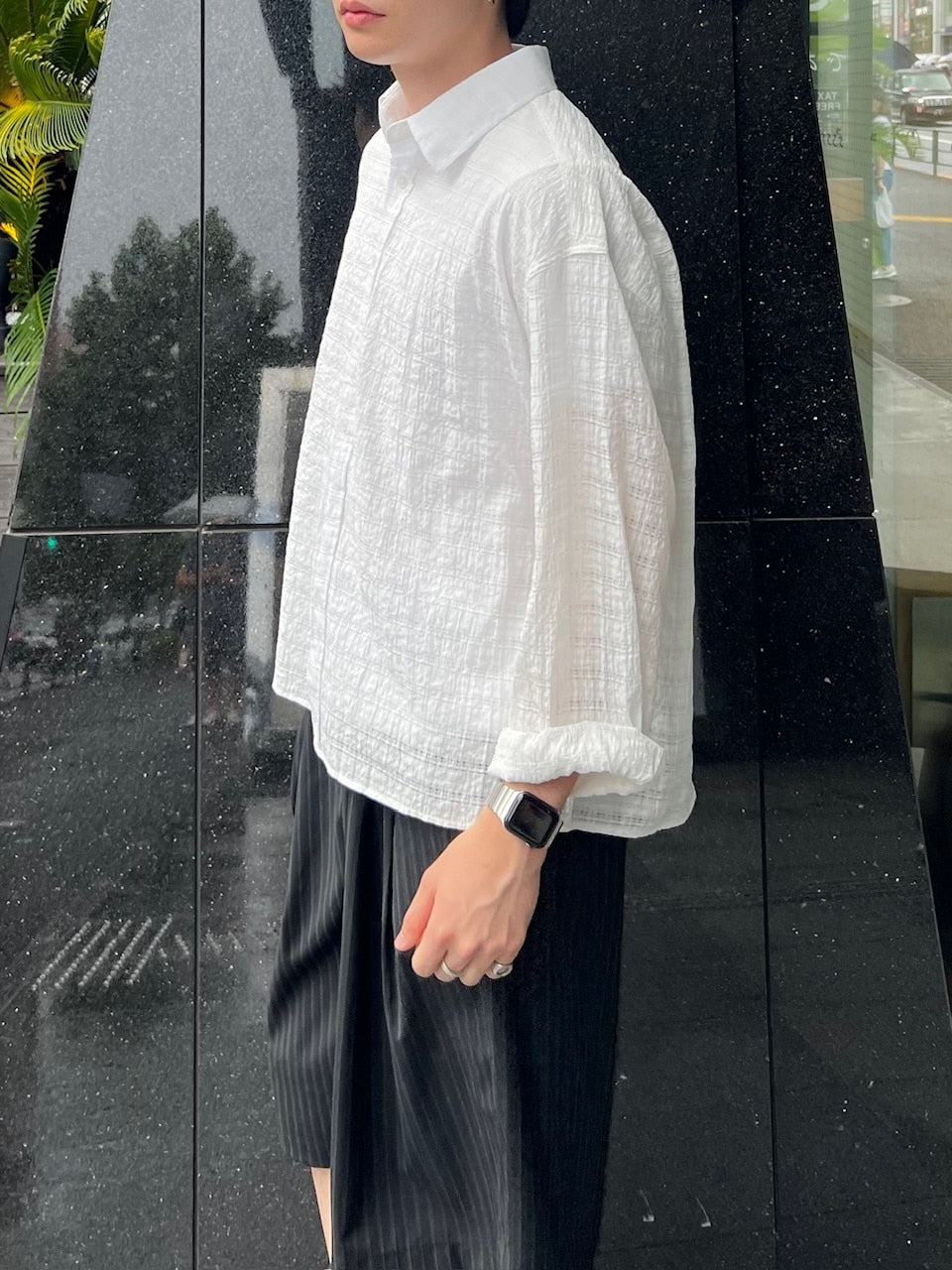 東京店WEB限定受注制【Chikashitsu +】cropped check sheer shirt / 【チカシツプラス】クロップドチェックシアーシャツ (3color)