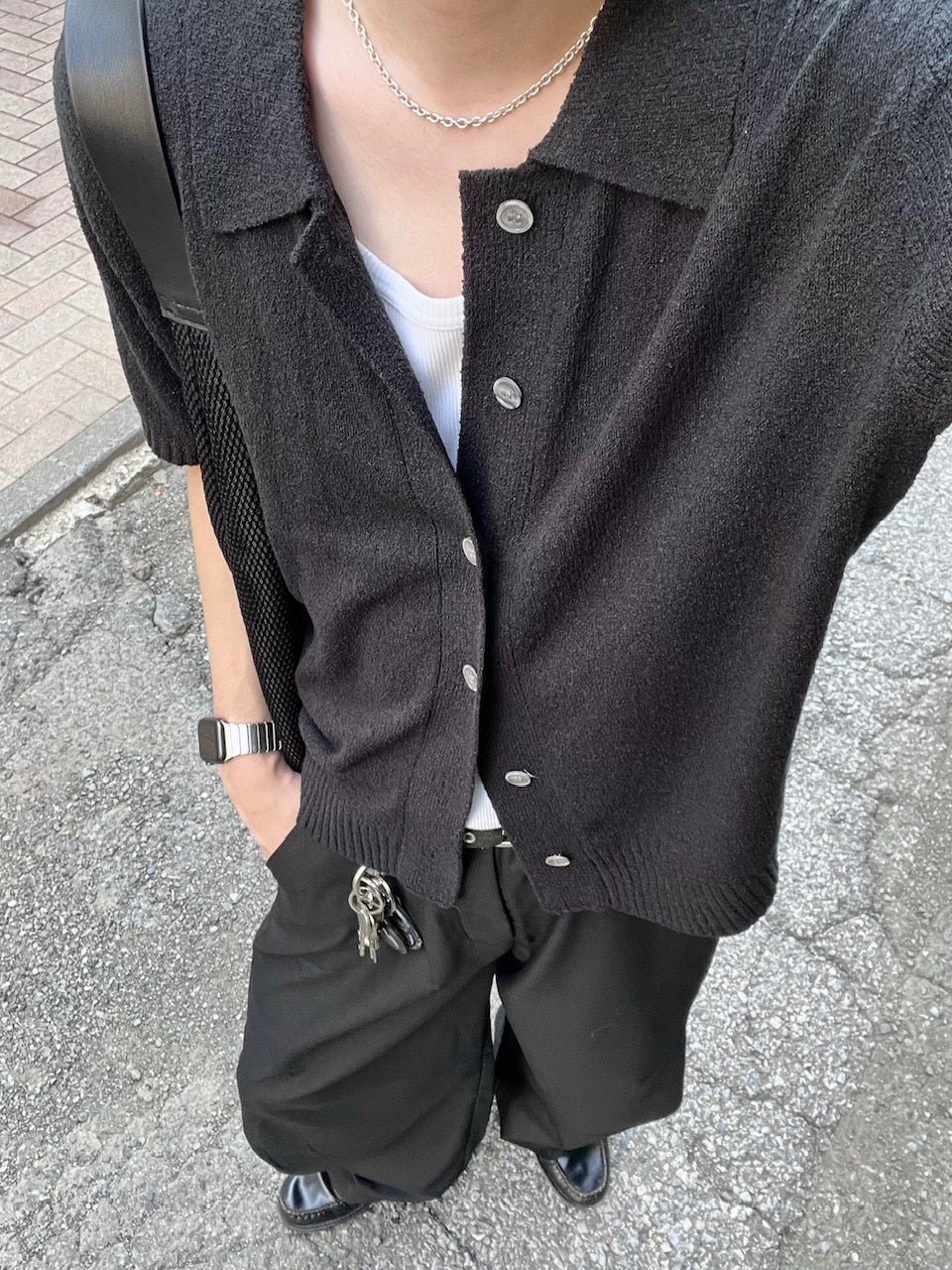 東京店WEB限定受注制【Chikashitsu +】boucle knit polo cardigan (2color) / 【チカシツプラス】ブークレニットポロカーディガン (2color)