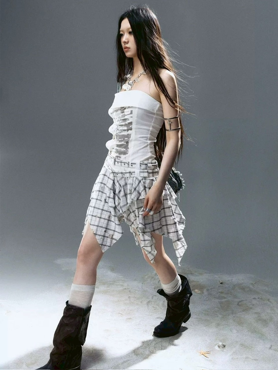 【Cest Nous】Plaid Bustier Dress / 【セヌー】グラフィックビスチェチェックワンピース