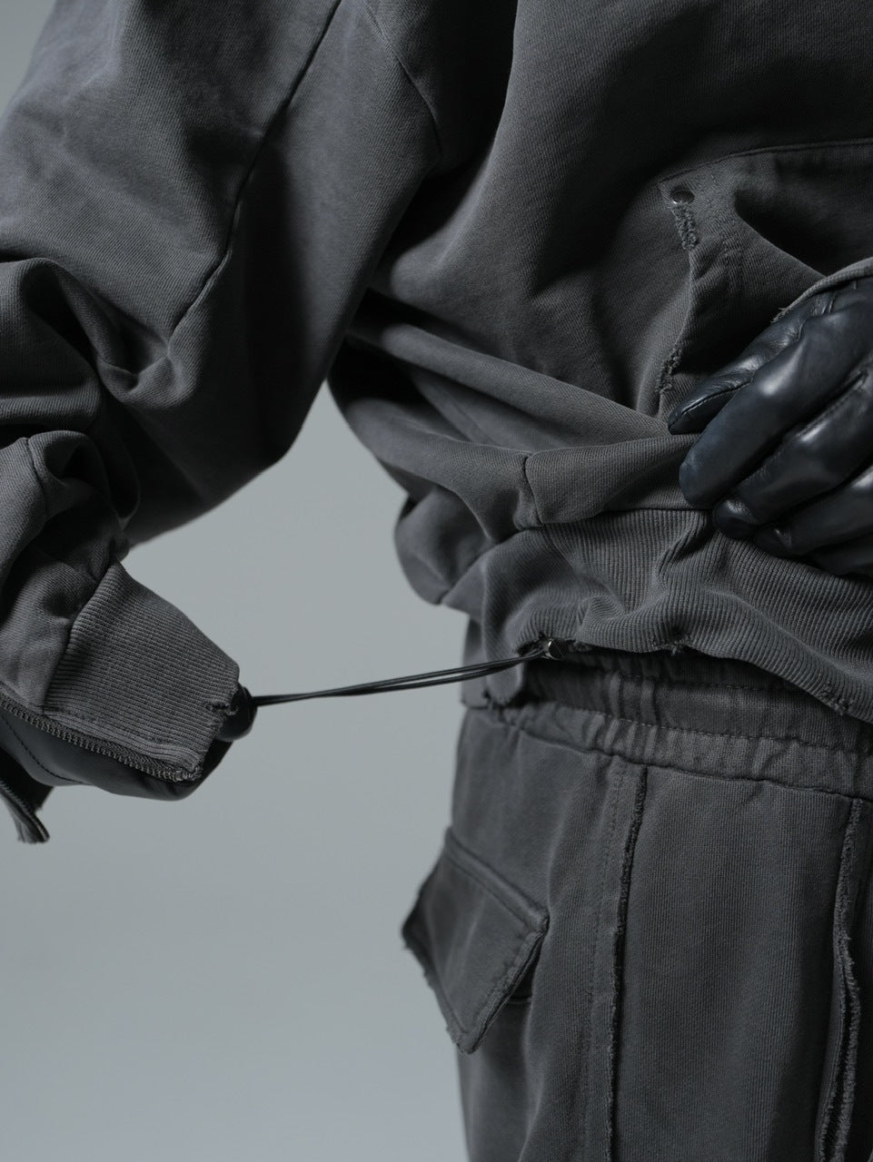 【CHIKASHITSU PLUS HIGH】cropped dirty wash double zip hoodie (charcoal) / 【チカシツプラスハイ】クロップドダーティーウォッシュダブルジップパーカー