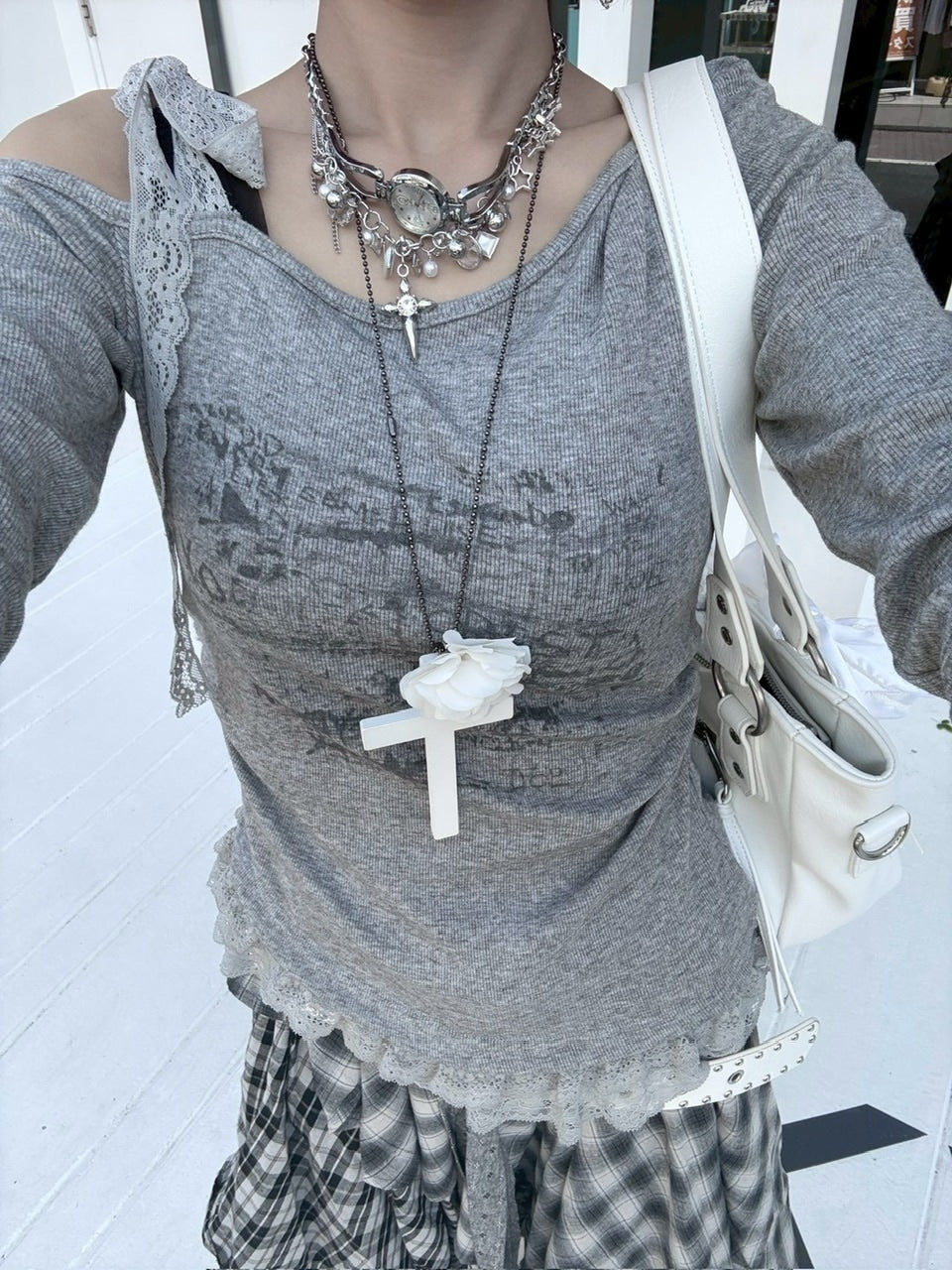 【nmtc +】ribbon shoulder long sleeve / 【エヌエムティーシープラス】リボンショルダー長袖Tシャツ (3color)