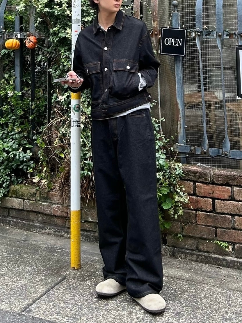 受注制【Chikashitsu +】semi wide rigid denim pants