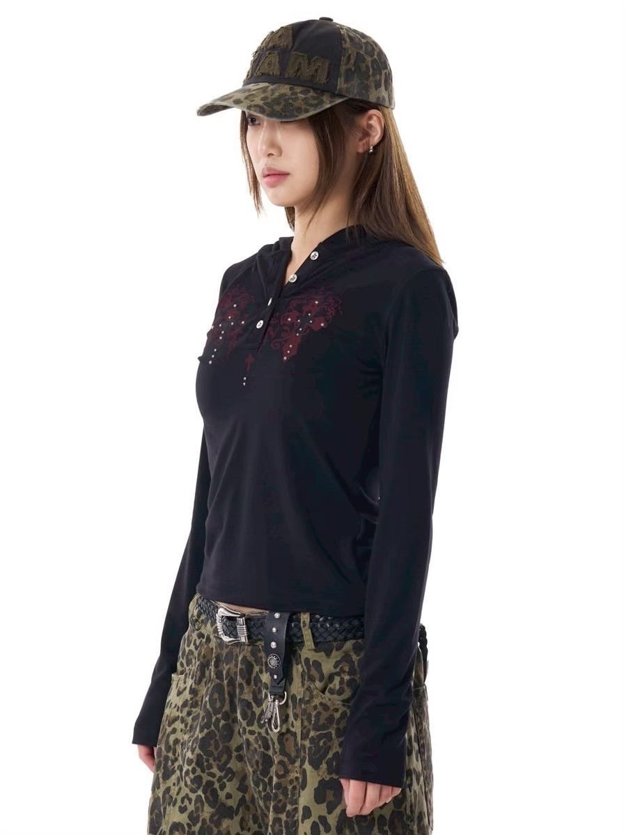 【AAKAM】Studded CROS2 Hooded Long Sleeve