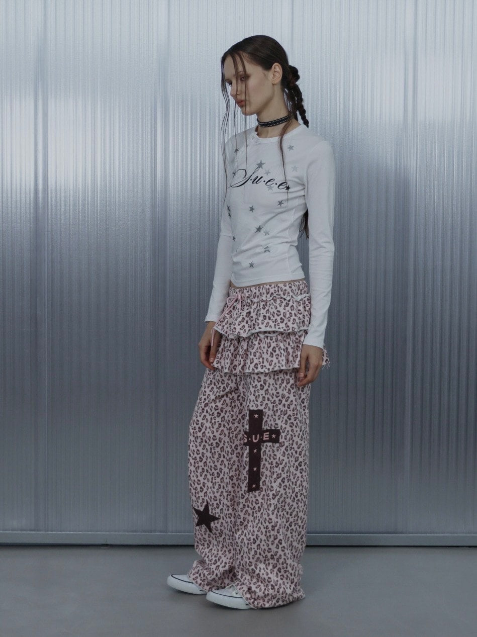 【SETUP‐EXE】FRILL LEOPARD PRINT PANTS / 【セットアップエグゼ】フリルレオパードプリントスウェットパンツ