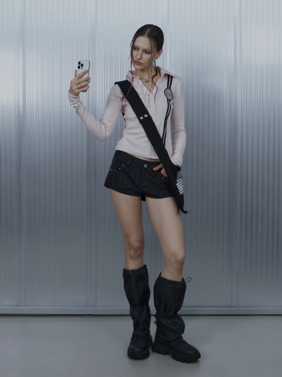 【SETUP‐EXE】STRIPED STUDDED SHORT PANTS / 【セットアップエグゼ】ストライプスタッヅショートパンツ