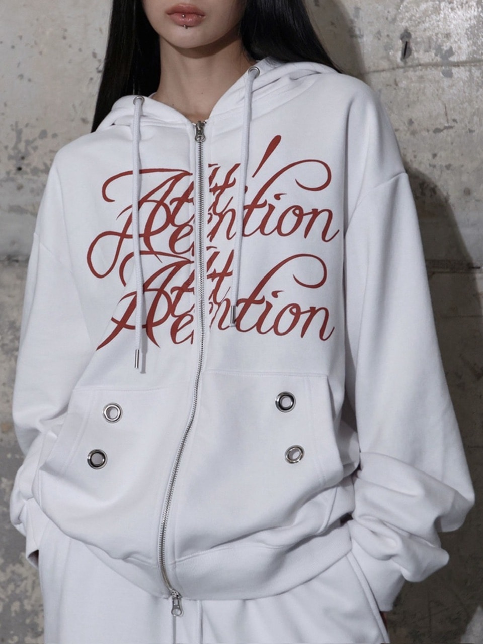 【FANCY CLUB】ATTENTION EYELET HOODED ZIP-UP / 【ファンシークラブ】アテンションアイレットジップアップパーカー