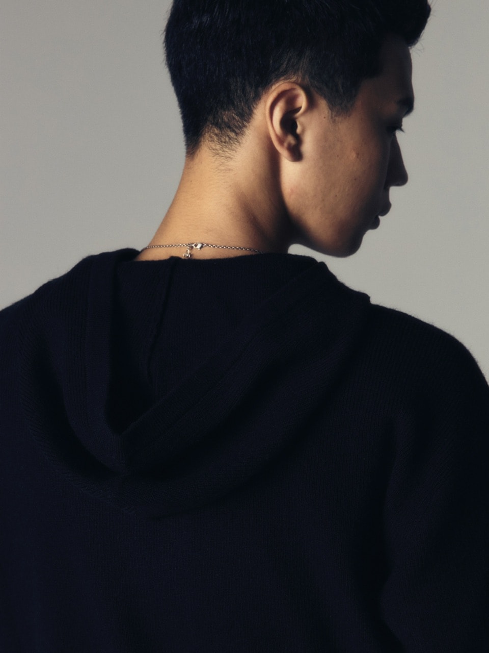 【CS】layered knit zip hoodie (black) / 【シーエス】レイヤードニットジップフーディー