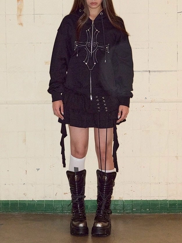 【NOT KNOWING】Gothic Cross Hood Zip Up / 【ノットノーイング】ゴシッククロスフードパーカー