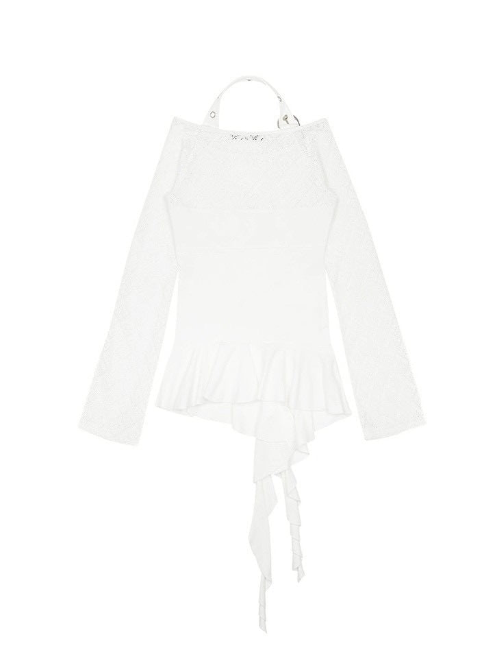 【NOT KNOWING】Belted Halter Ruffle Top / 【ノットノーイング】ベルトホルターラッフル長袖Ｔシャツ