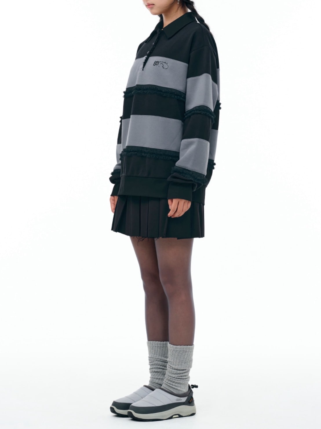 【TUOMIO】RUFFLE POLO TOP / 【トゥオミオ】ラッフル長袖ポロシャツ