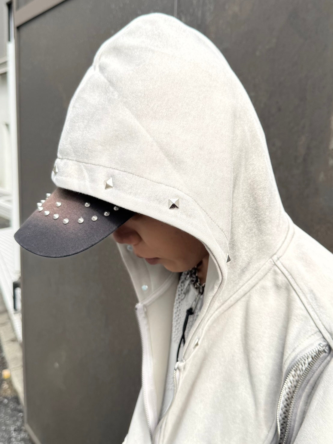 Never mind the XU】studs washing zip up hoodie / 【ネバーマインド