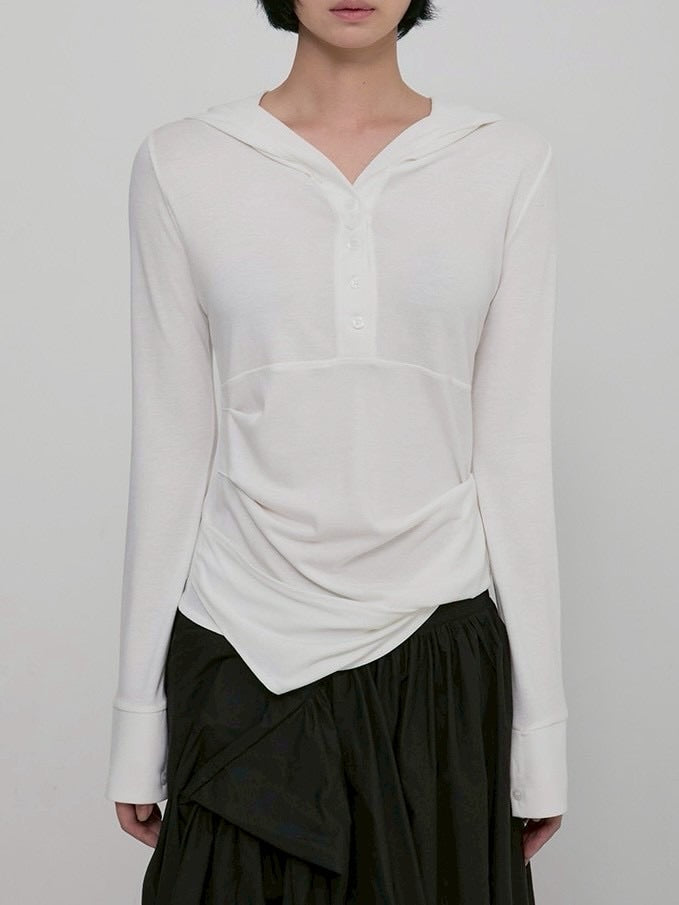 【FLAREUP】Asymmetrical Draped Hoodie / 【フレアアップ】アシンメトリードレープフードロングTシャツ