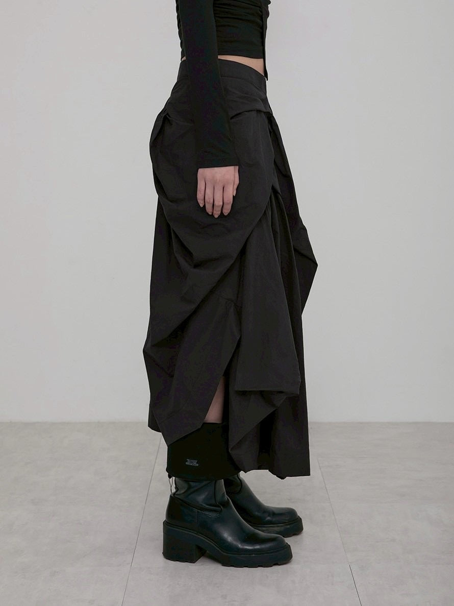 【FLAREUP】Asymmetrical Draped Layered Long Skirt / 【フレアアップ】アシンメトリードレープレイヤードロングスカート