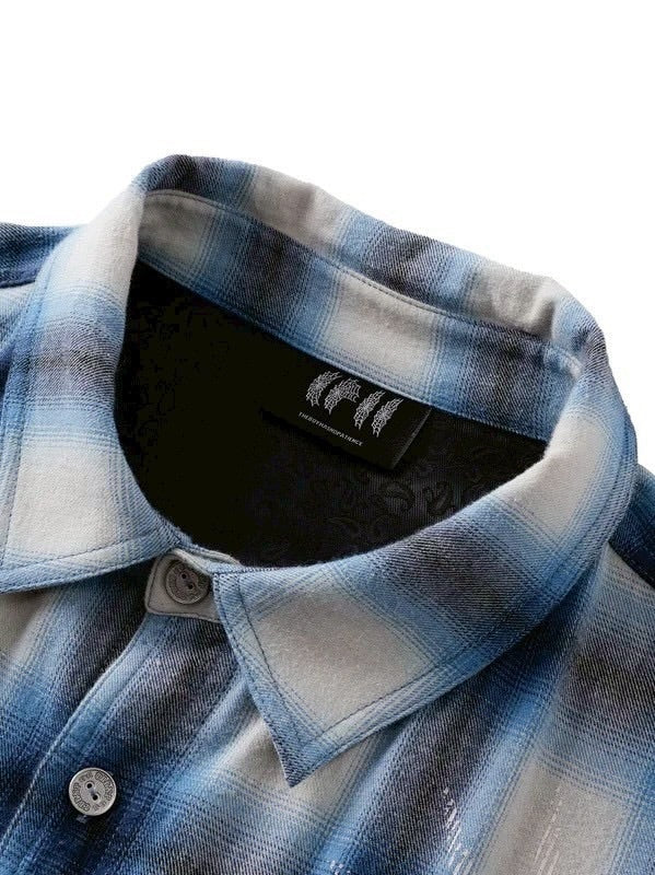 【The Boy Has No Patience】Saint Irregular Hot Diamond Plaid Shirt / 【ザボーイハズノーペーシェンス】ラインストーングラデーション長袖チェックシャツ