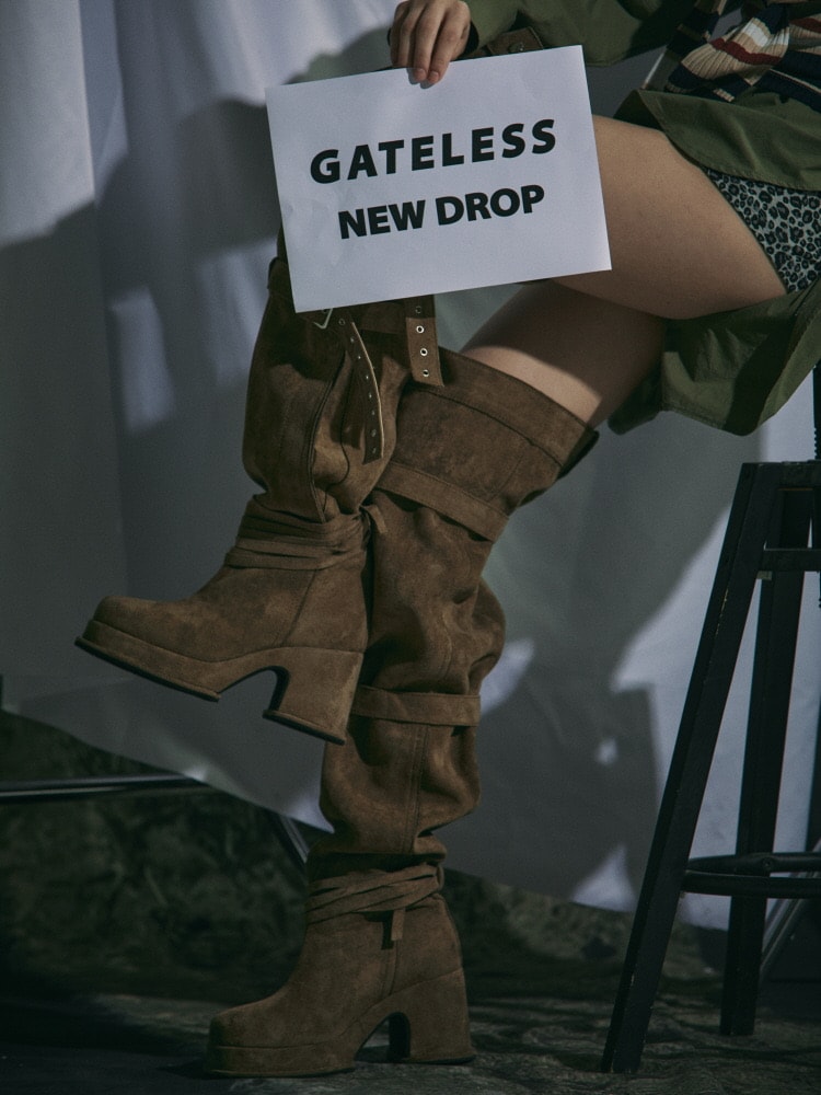 【GATELESS】BELT BUCKLE LOOSE LONG BOOTS / 【ゲートレス】ベルトバックルルーズロングブーツ