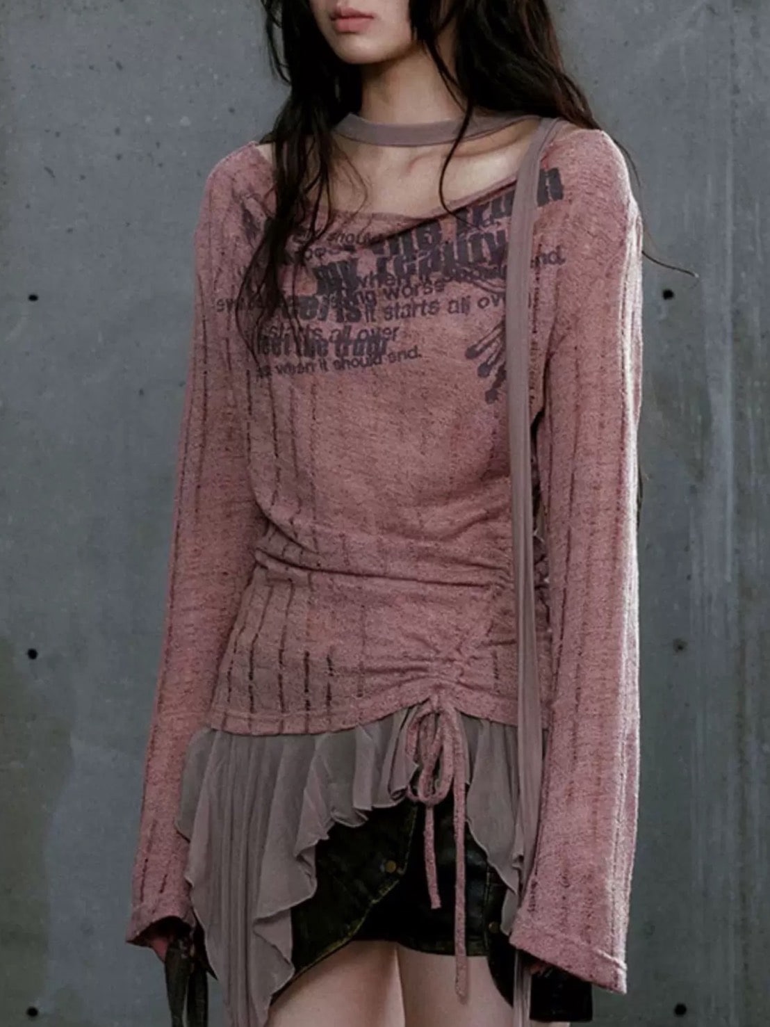 【Cest Nous】Dropped Neckline Graffiti Top