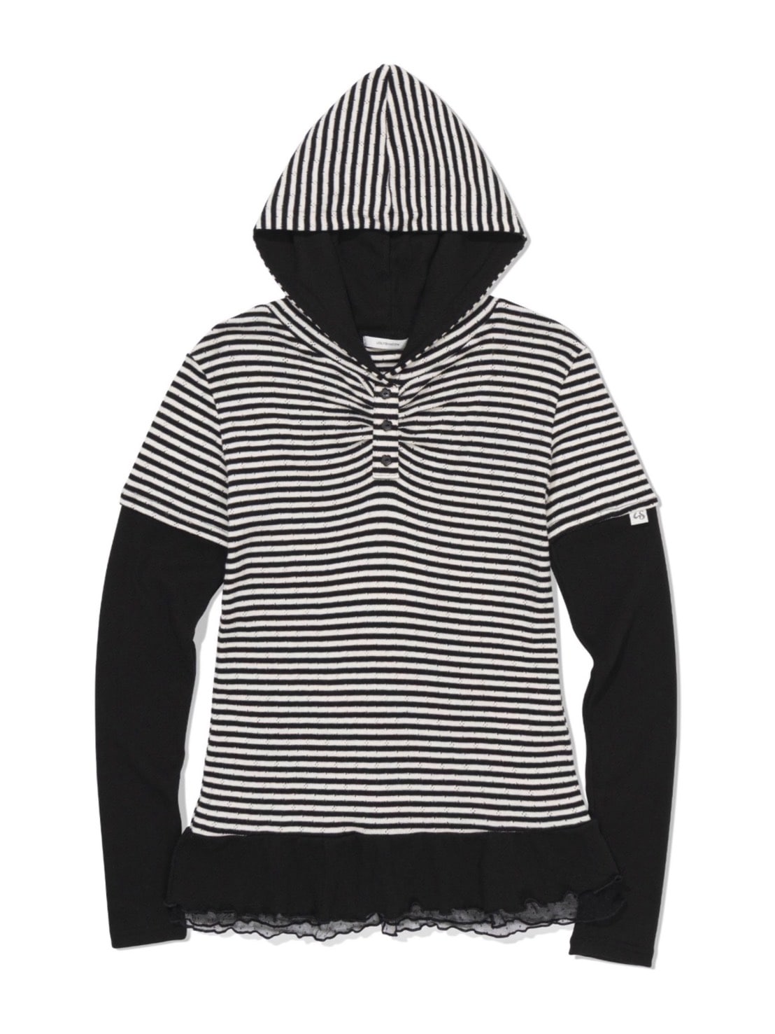 12/21 20:00 発売【Uglyshadow】STRIPE SHIRRING LAYERED HOODIE