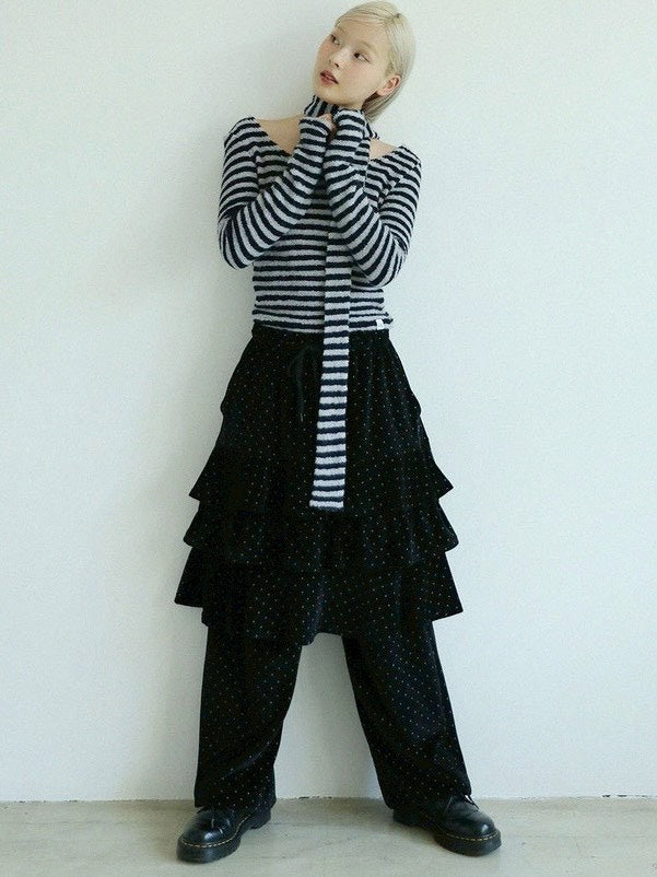 12/21 20:00 発売【Uglyshadow】DOT VELVET CANCAN MIDI SKIRT PANTS