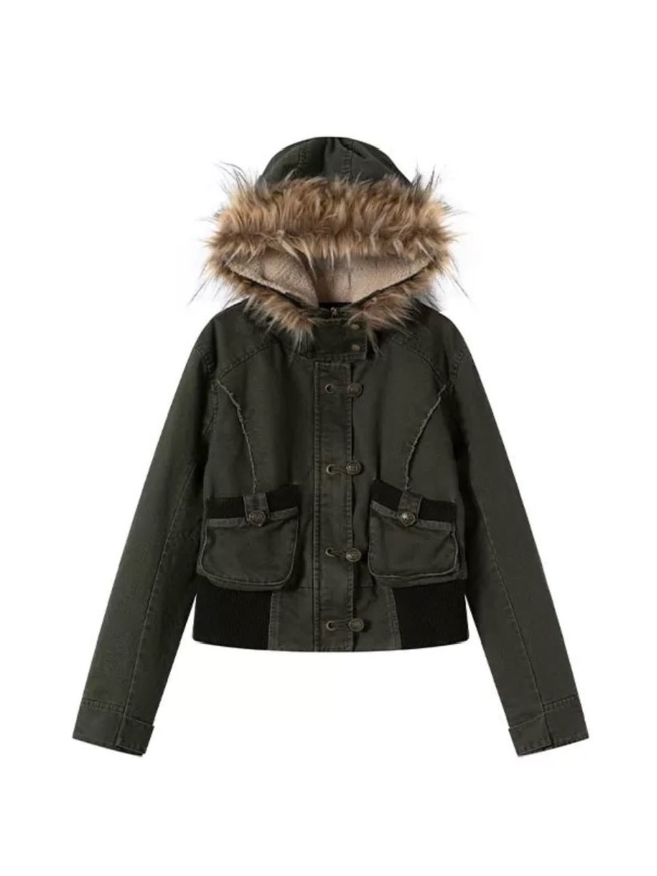 【Cest Nous】Military green washed jacket / 【セヌー】ファーフードミリタリージャケット