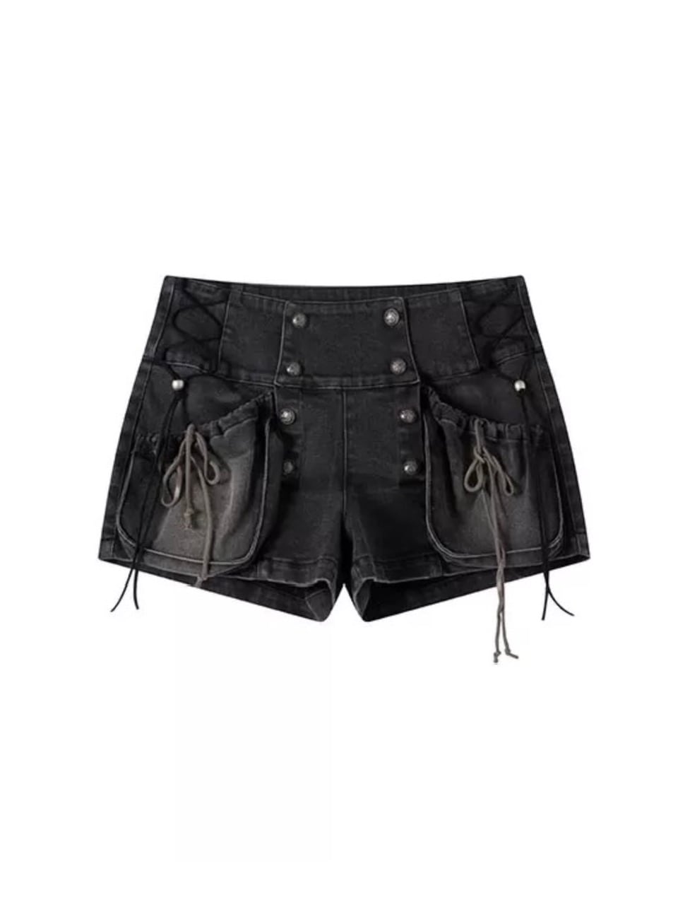 【Cest Nous】Bloom-style denim shorts / 【セヌー】レースアップリベットショートデニムパンツ