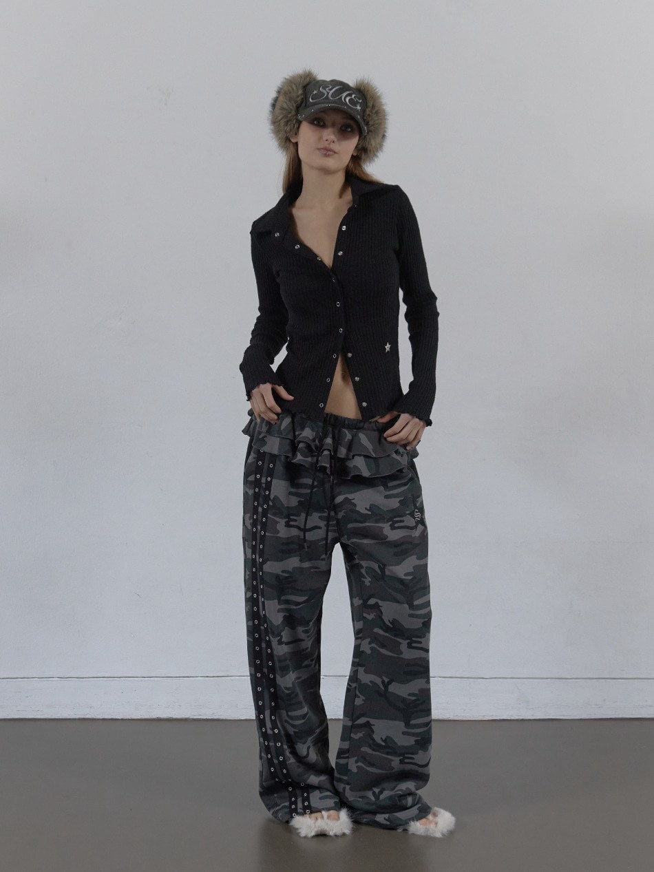 【SETUP‐EXE】FRILL EYELET SWEATPANTS / 【セットアップエグゼ】フリルアイレットサイドラインスウェットパンツ