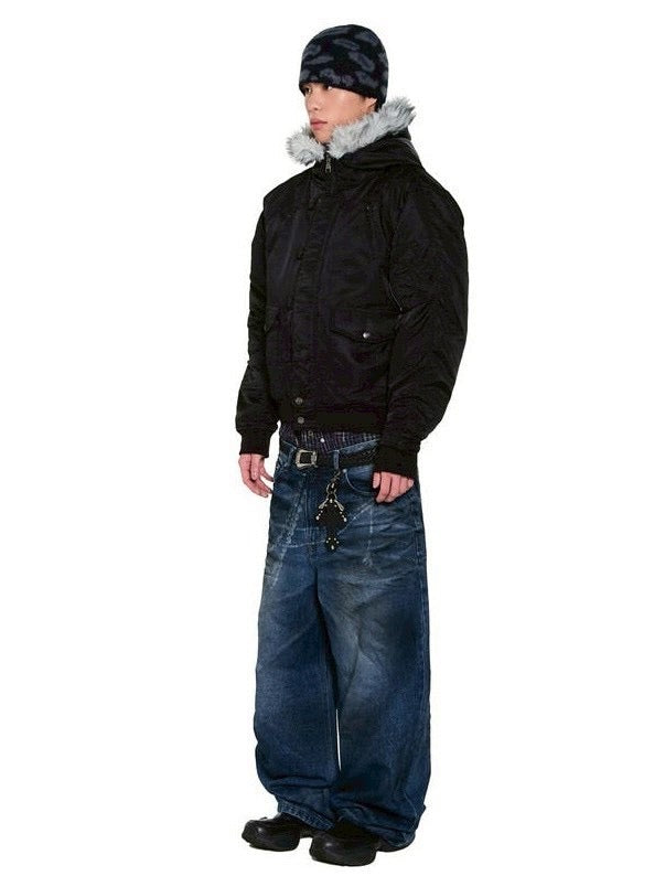 【AAKAM】Hooded Fur MA-1 Jacket