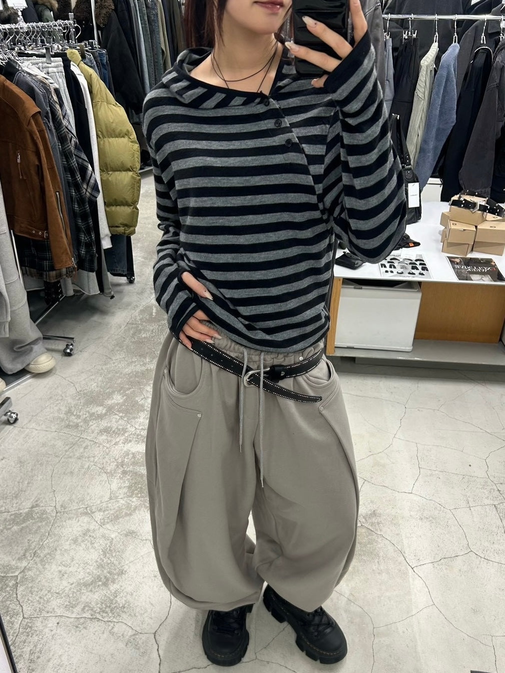 受注制【youll】asymmetry border henley hoodie (2color)