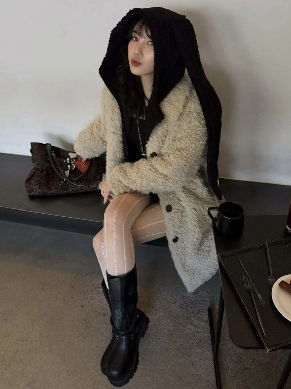 【BLACK PURPLE】 Crease Wide Boots