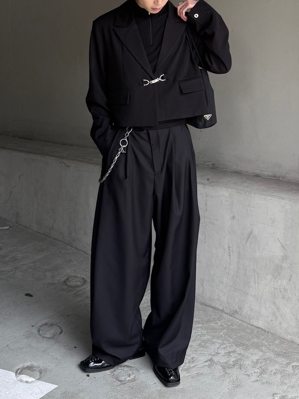 大阪店WEB限定受注制【Chikashitsu＋】mettal buckle cropped jacket / 【チカシツプラス】メタルバックルクロップジャケット