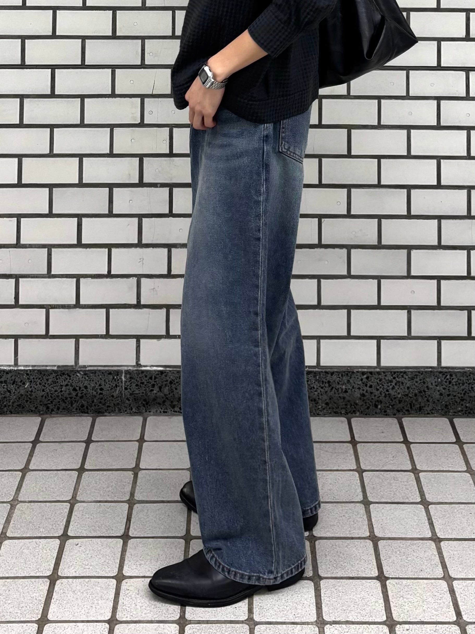 東京店WEB限定受注制【Chikashitsu +】washed wide straight denim pants (2color)