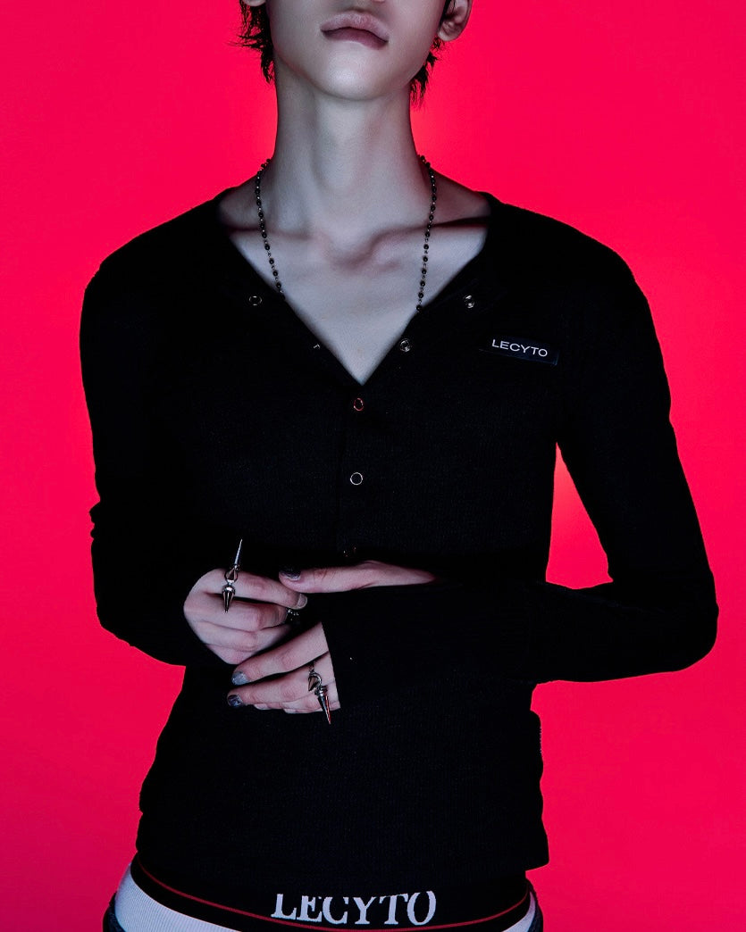 【LECYTO】Henley Neck Waffle Slim T-shirt