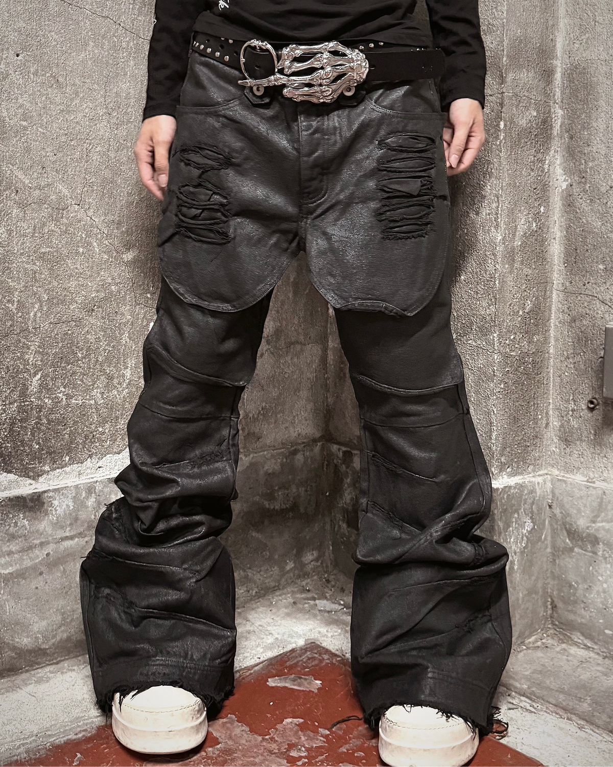 国際配送【Never mind the XU】DISTORTED LAYERED FLARE PANTS