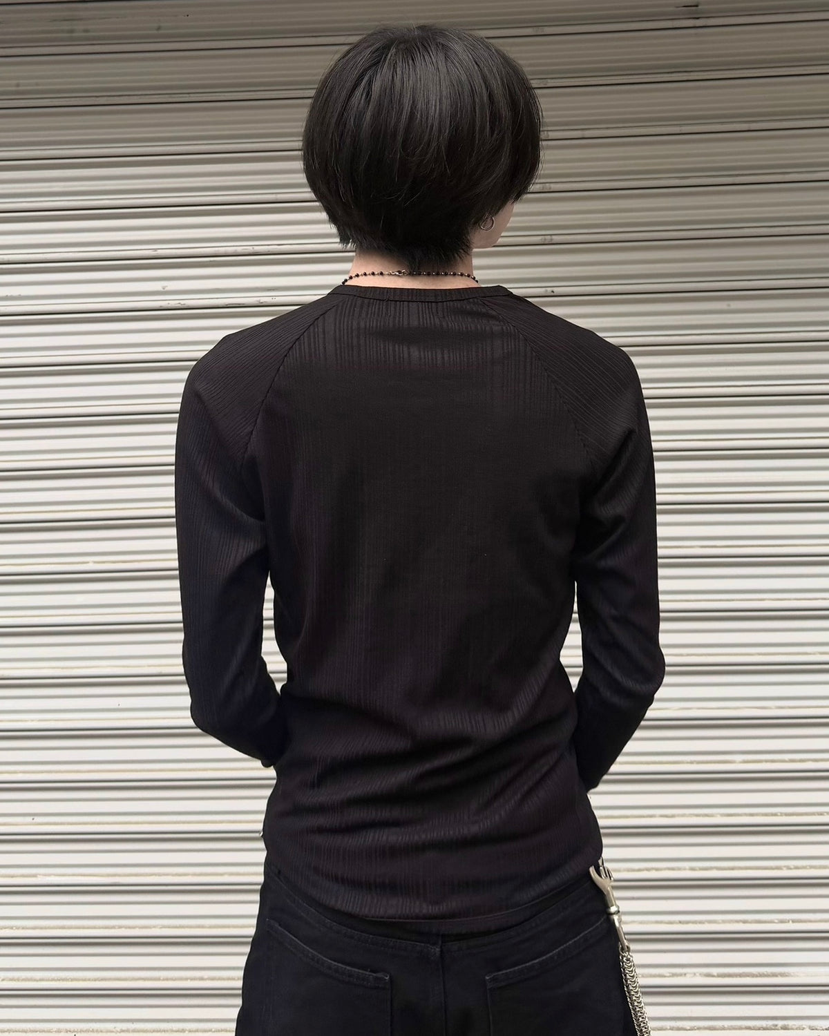受注制【nmtc+】Snap henley neck ribbed slim top (4color)