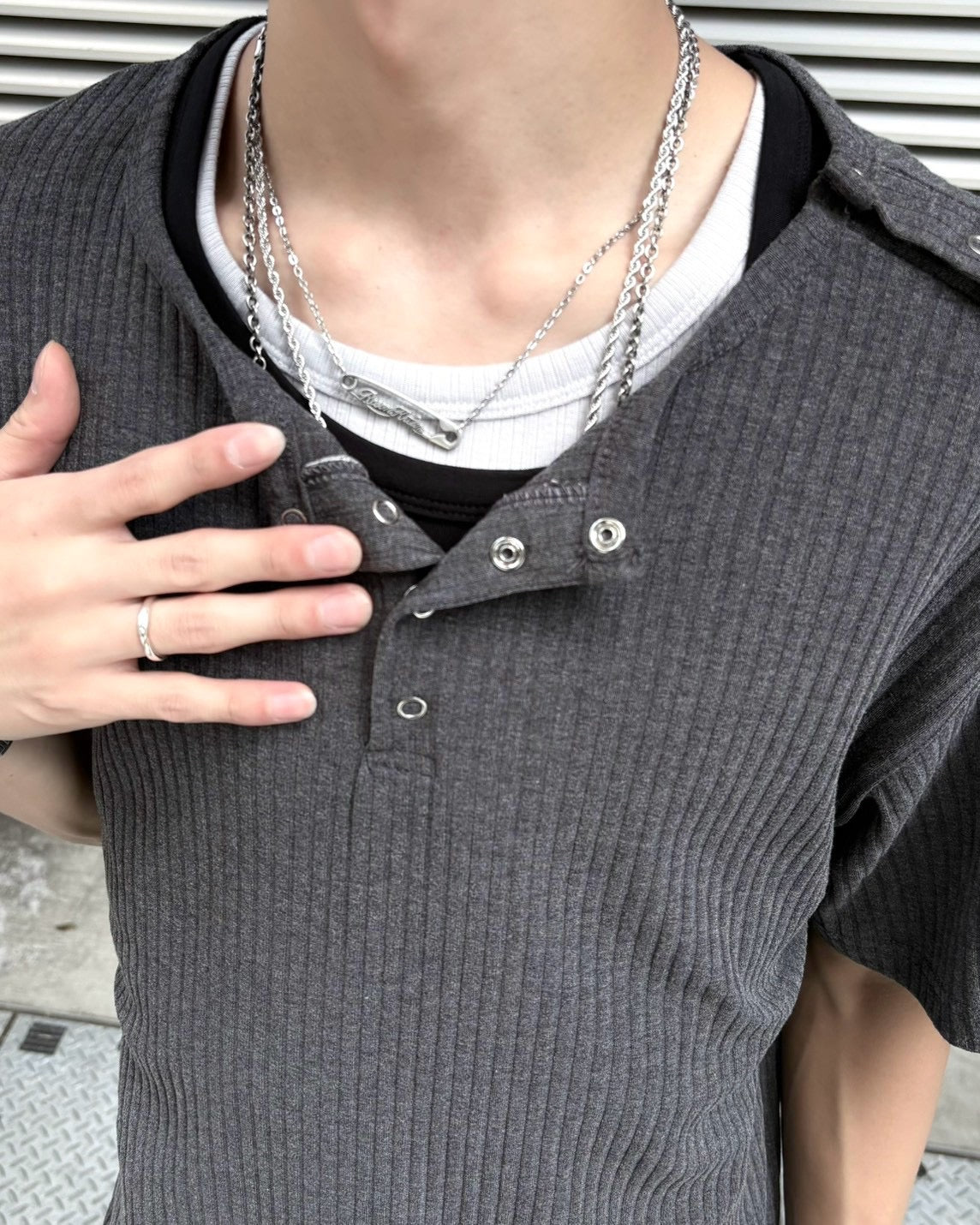 受注制【nmtc+】Shoulder Henley Eyelet Tee (3color)