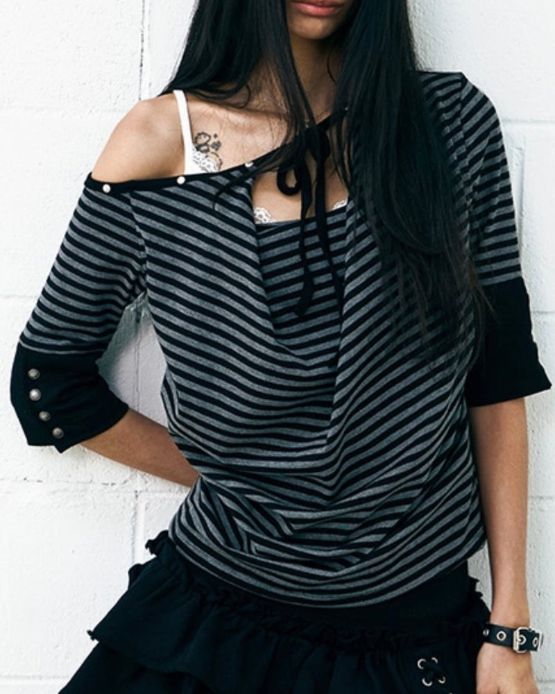 【NOT KNOWING】One Shoulder Cowl Neck Top
