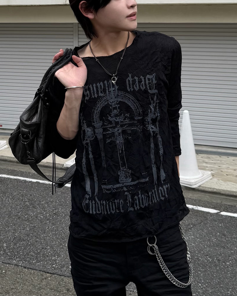 大阪店WEB限定受注制【Chikashitsu +】wrinkled graphic long t-shirt (3color)