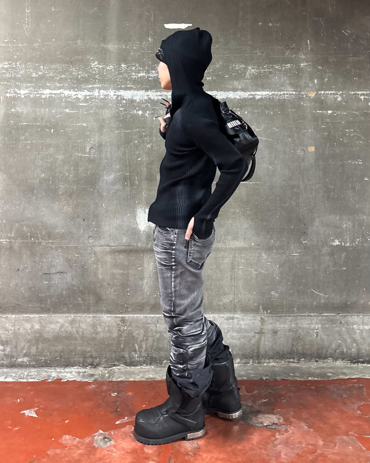 受注制【Never mind the XU】SPRAY WASH ZIP KNIT HOODIE (2color)