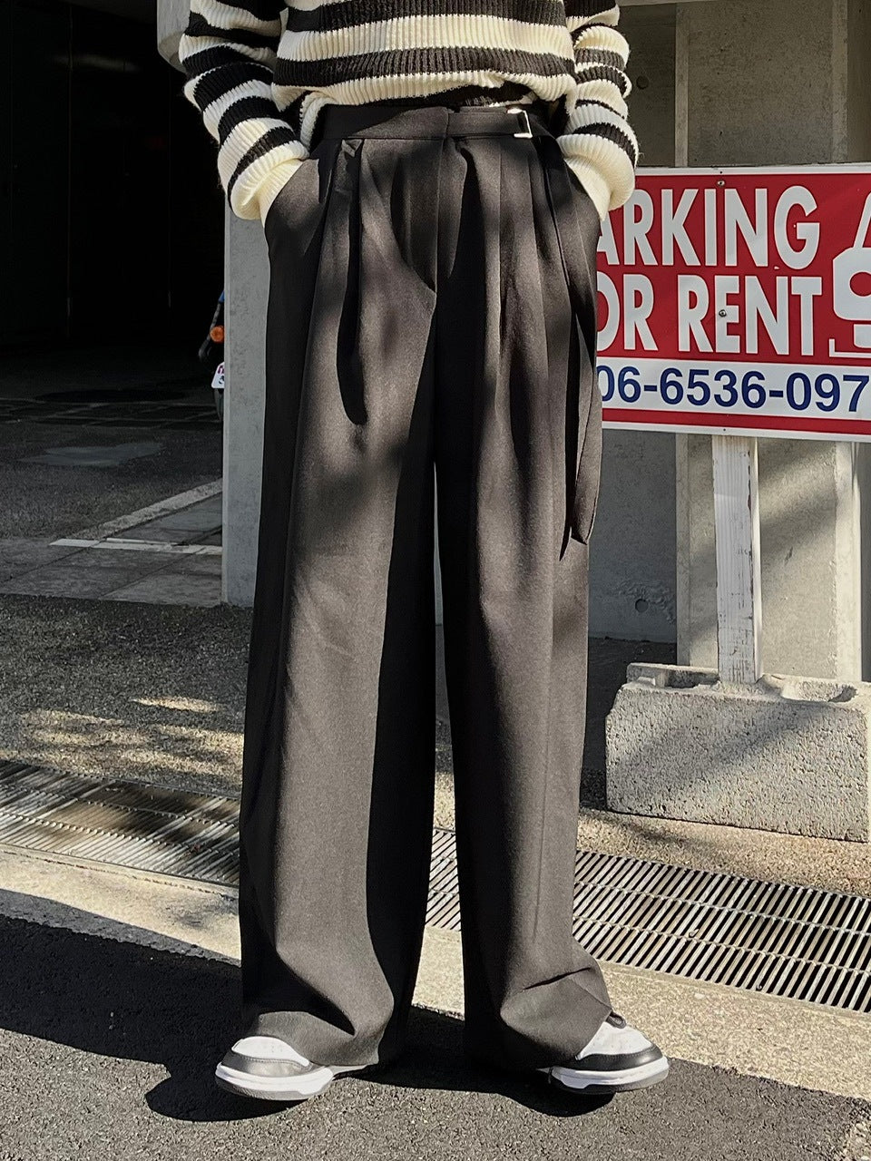 【Chikashitsu +】waist belt tuck slacks (3color)