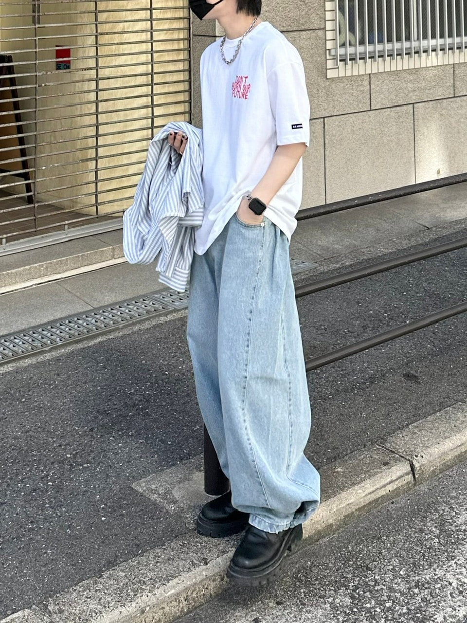 【Chikashitsu +】snap button denim pants (2color)